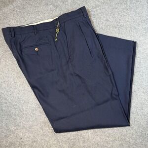 Bobby Jones Pants Mens 40x28 Blue Silk Cotton Pleated Dress Trousers Classic